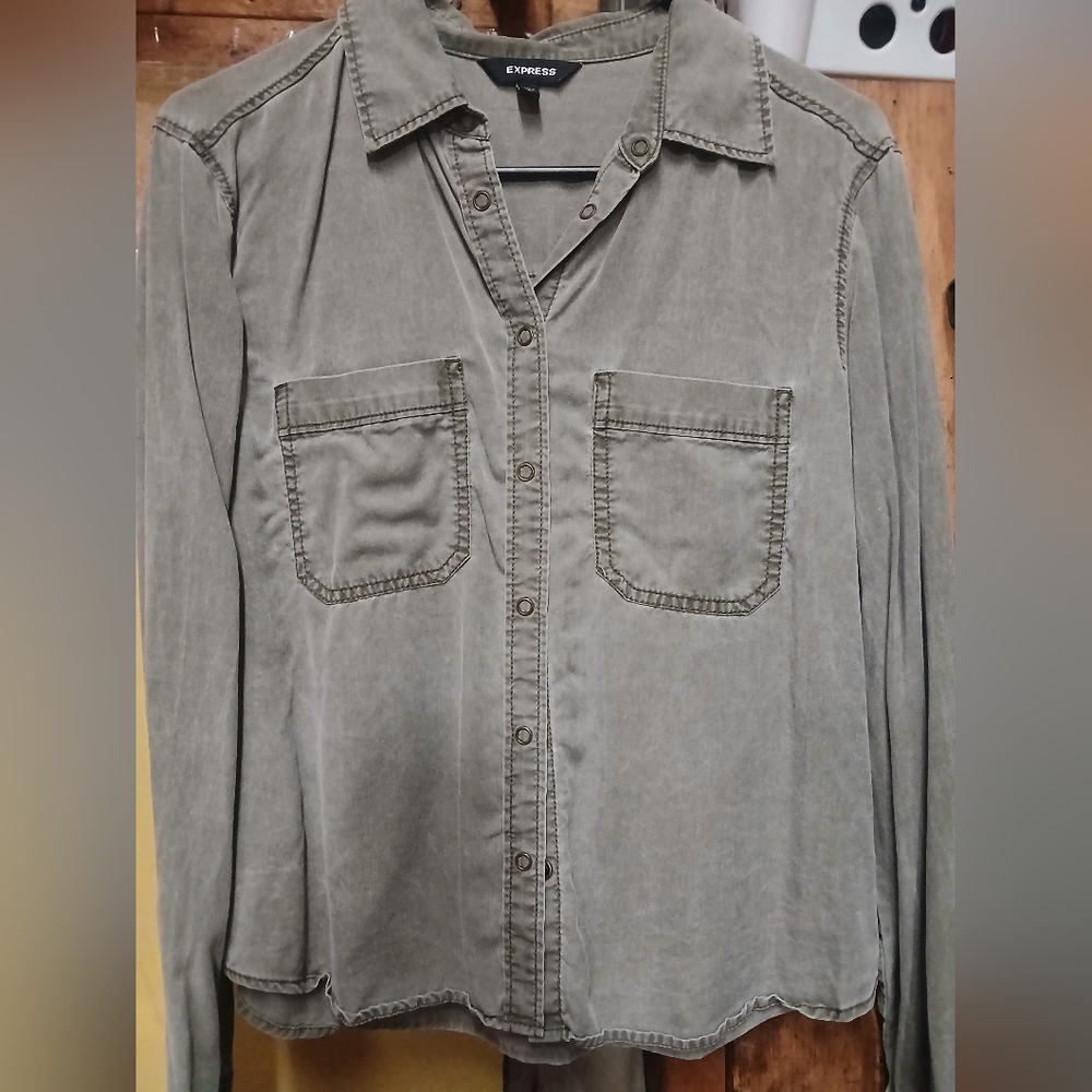 Womens Gray Denim Shirt